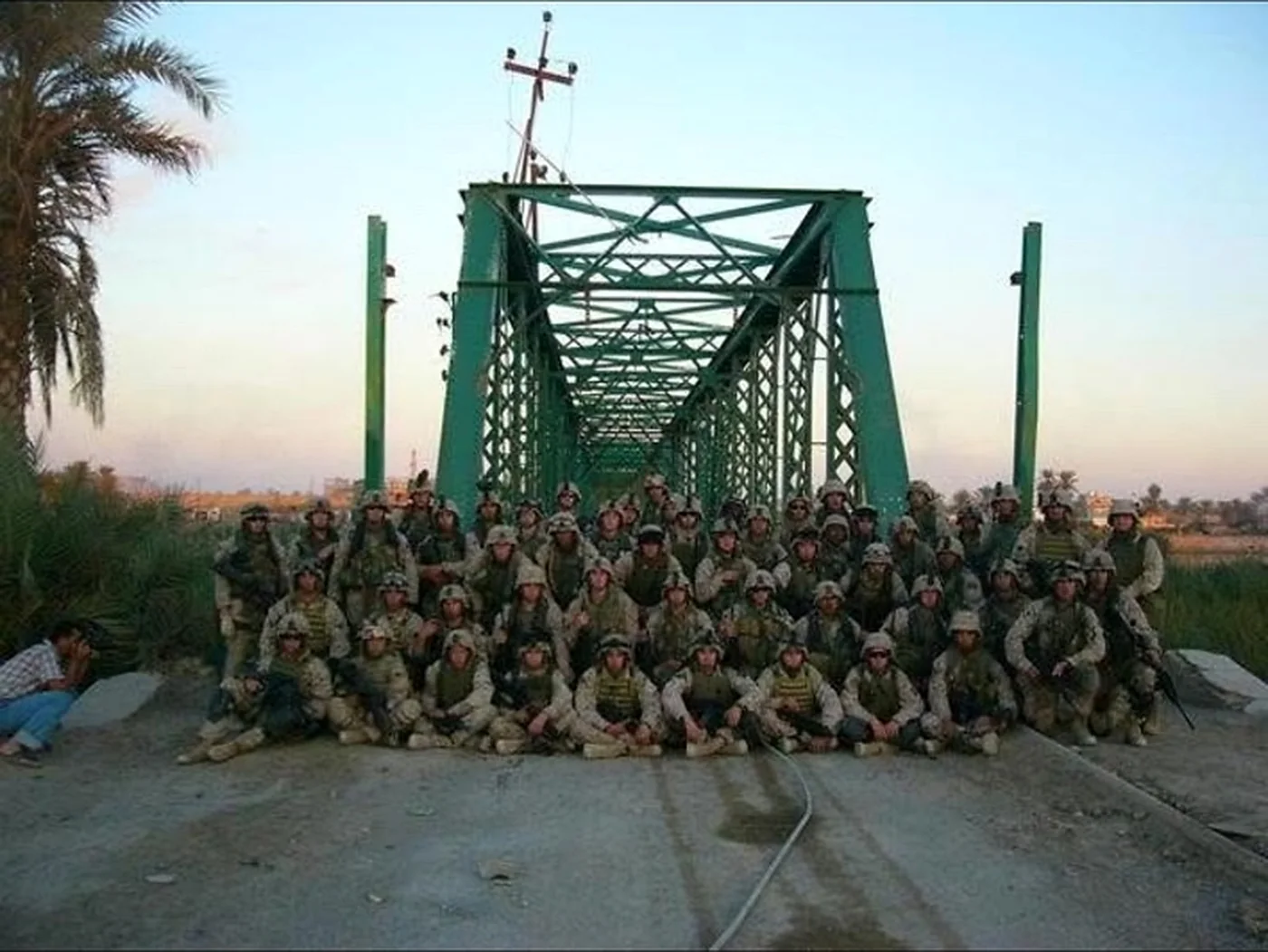 Platoon assembled at the Blackwater Bridge during Operation Phantom Fury, the Second Battle of Fallujah