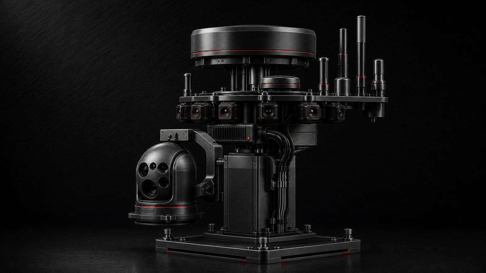 CAD rendering of the assembled multi-sensor gimbal turret modeled to MTAG integration specifications